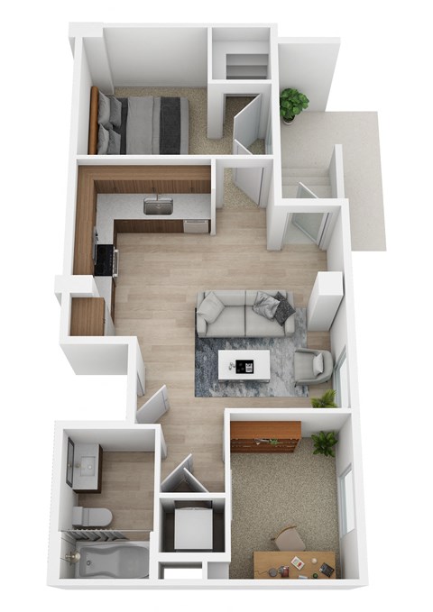 Floor plan for 2 beds, 1 bath, 582 sqft